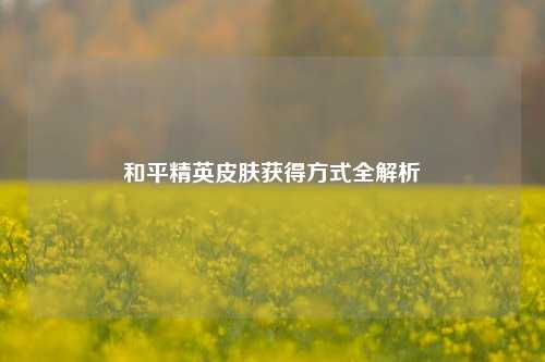 和平精英皮肤获得方式全解析